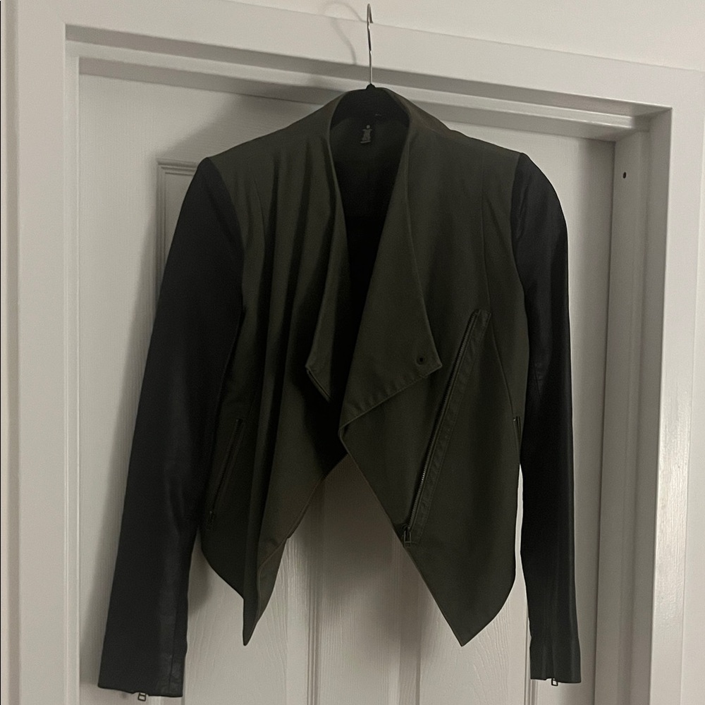 Aqua Olive and Black Leather Jacket